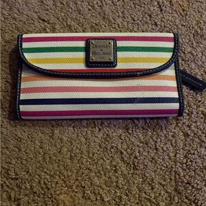 Dooney & Bourke Multicolor Striped Canvas Wallet with Navy Trim